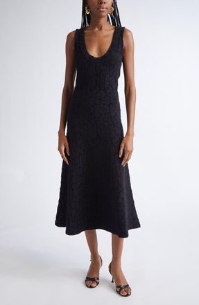 St. John Cotton Blend Velveteen Leopard Jacquard Midi Dress in Black Multi at Nordstrom, Size X-Large