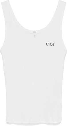 Chlo&eacute; White Logo Round Neck Top