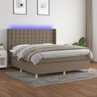 vidaXL Cama Box Spring Colch&oacute;n Y Luces Led Tela Gris Taupe 160x200 Cm Vidaxl