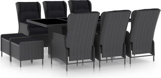 vidaXL Set Comedor Jard&iacute;n 9 Pzas Cojines Rat&aacute;n Sint&eacute;tico Gris Oscuro Vidaxl