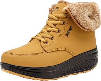 Generic Winter Hiking Boots, Waterproof Leather Snow Boots with Fur Lining, Outdoor Sports Ankle Boots for Skiing and Trekking, Available in Yellow, Blue, Pin