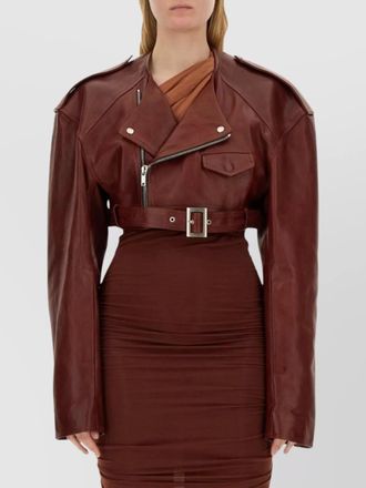 Rick Owens waist belted cropped leather jacket