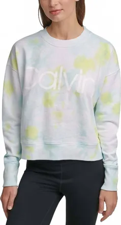 Calvin Klein Womens Performance Logo Tie-Dyed French Terry Sweatshirt In Kensington Nu Beige