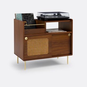 La Redoute Interieurs Vinylkast van notenhoutfineer en riet, Redpop