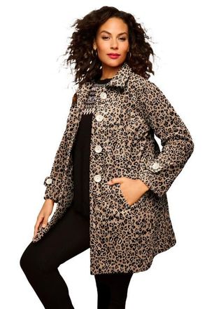 Roaman's Plus Size Button Up Fleece Jacket in Khaki Graphic Spots at Nordstrom, Size 1X