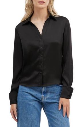 NVLT Satin Button-Up Shirt in Black at Nordstrom Rack, Size X-Small
