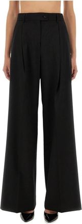 Sportmax Wide Leg Pleated Broeken - Dames - Wijde Broeken - Zwart - S - Leer - Broeken