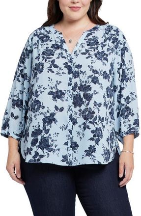 NYDJ Semisheer Pintuck Blouse in Rosemary Petals at Nordstrom, Size 1X