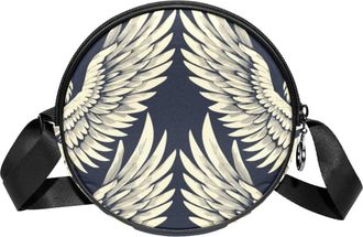Generic Circle Crossbody Bag for Women, Angel Wings Small Sling Bag Daypack with Zipper Adjustable Shoulder Straps Casual Ladies Girls Round Purse