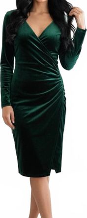 Ralph Lauren Long Sleeve Velvet Midi Dress In Green