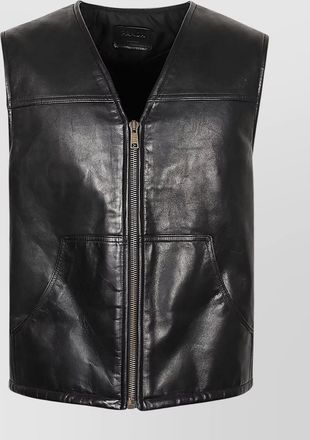 Prada sleeveless v-neck leather vest with raised stitching