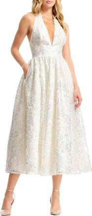 Dress The Population Christina Sequin Floral Cocktail Midi Dress in Off White at Nordstrom, Size Xx-Small