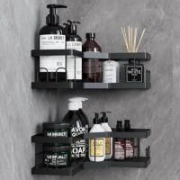 OEM Almacenamiento Para Ba&ntilde;o, 2 Estantes Negros Para Ba&ntilde;o, Accesorio Sin Necesidad De Taladrar, Estante De Ducha De Acero Al Carbono Con Adhesivo, Almacen