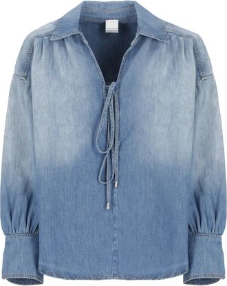 Pinko Blauwe Denim Blouse met V-hals - Dames - Spijkeroverhemden - Blauw - S - Denim - Overhemden
