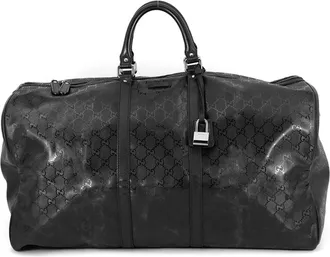 Gucci Gg Imprim&eacute; Black Gg Imprim&eacute; Leather Boston Bag (Pre-Owned)