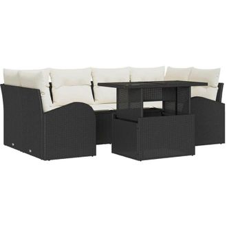 vidaXL Vidaxl - Conjunto De Sof&aacute; De Jard&iacute;n Con Coj&iacute;n 7 Pcs Negro Polirat&aacute;n