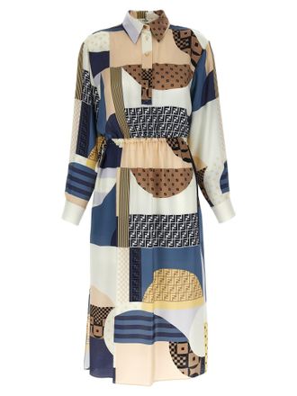 Fendi Patchwork Seidenkleid
