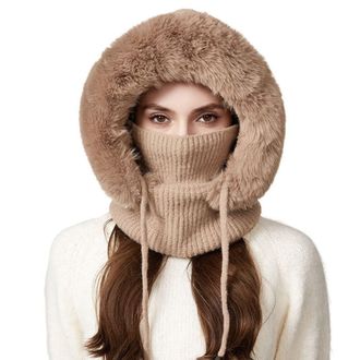 Generic Womens Winter Hat 3 in 1 Beanie Hat for Women Thermal Knitted Ear Warmer with Neck Gaiter and Face Mask Knit Balaclava Windproof Ski Mask Winter Hats 