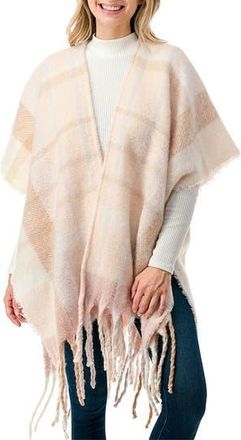 MARCUS ADLER Fringe Plaid Ruana in Ivory at Nordstrom Rack