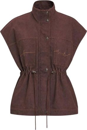 FRNCH Frnch - Takai Vest - Dames - Jassen - Bruin - Maat: S Katoen
