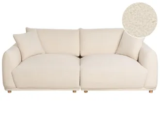 Beliani Divano A 3 Posti In Tessuto Con Cuscini Decorativi Gambe In Legno Bianco Sporco Jubek