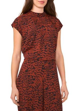 Halogen Animal Print Mock Neck Cap Sleeve Shell in Burnt Henna at Nordstrom Rack, Size X-Large