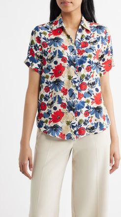 Anne Klein Floral Print Shirt in White Dove Multi at Nordstrom, Size X-Small P