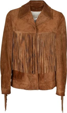 Golden Goose Tabak Suede Franje Jas - Dames - Leren en Su&egrave;de Jassen - Bruin - XS - Su&egrave;de - Jassen