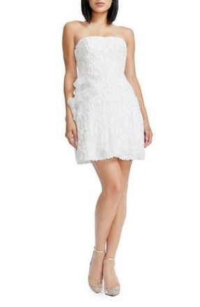Dress The Population Sasha Floral Appliqu&eacute; Strapless Cocktail Minidress in White at Nordstrom Rack, Size X-Large