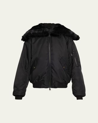 Balenciaga Faux Fur Hooded Bomber Jacket