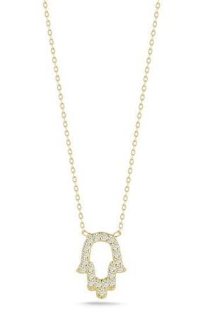Sphera Milano Pav&eacute; Cubic Zirconia Open Hamsa Pendant Necklace in Gold at Nordstrom Rack