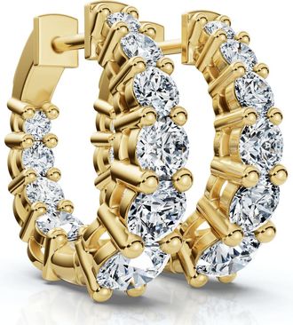 Pompeii3 2Ct Graduated Round Diamond Hoops 14k Gold 5/8 Tall EF/VS