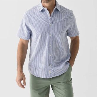 Fair Harbor Seersucker Button Up Shirt In Light Blue