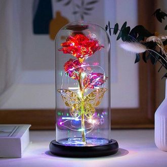 OEM L&aacute;mpara Led Con Forma De Flor Forever Rose Y Mariposa Brillante En C&uacute;pula De Cristal, Ideas Para Regalos - Rojo