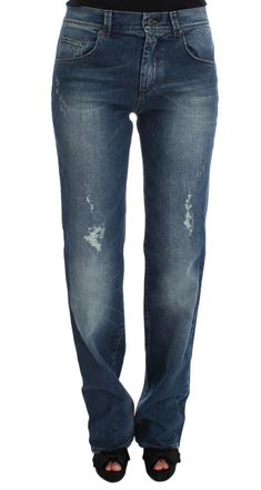 Ermanno Scervino Slim Fit Jeans in blauw gewassen katoenmix voor dames