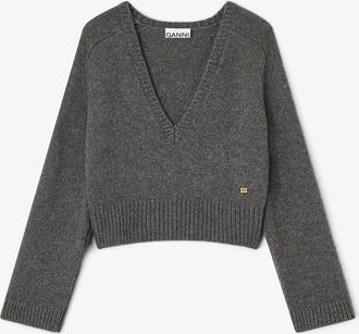 Ganni Mixed Dark Grey V-neck Jumper - Size XXS Wool