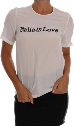 Dolce & Gabbana Italia Is Love Blouse - Dames - T-shirts - Wit - 2XS - Polyester - Tops