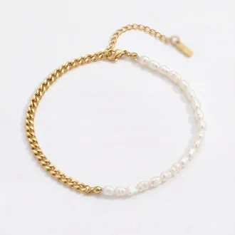 Pompeii3 Eden 5mm Freshwater Pearl Anklet 18k Gold Plated 9 with 1.5 Extender