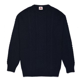 Kappa Collezione Heren Wollen Trui met Ierse Kabelbreisel - Heren - Ronde hals truien - Blauw - S - Wol - Truien & Vesten