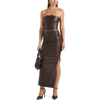Mani&egrave;re De Voir Bandeau Leather Corset Top in Brown at Nordstrom, Size 10