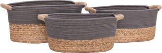 Seville Classics 3Pc Natural Hyacinth Grey & Rope Handwoven Basket Set