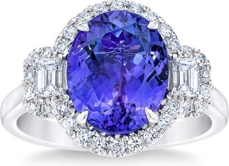 Pompeii3 5Ct Oval Simulated Tanzanite Moissanite & Lab Grown Diamond Ring 10k White Gold