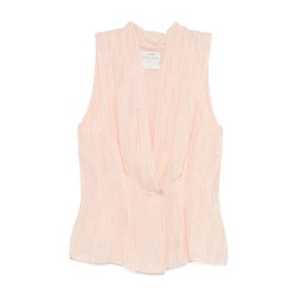 Forte_Forte Sleeveless Tops, female, Pink, Size: XS V-neck Sleeveless Top with Draped Peplum Hem