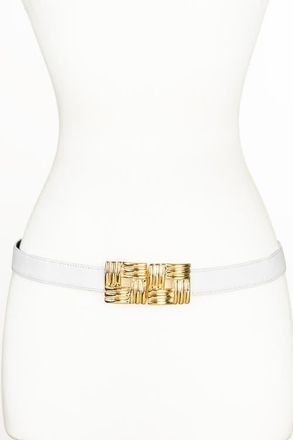 Raina Square Gold Buckle Leather Belt in White at Nordstrom, Size Medium