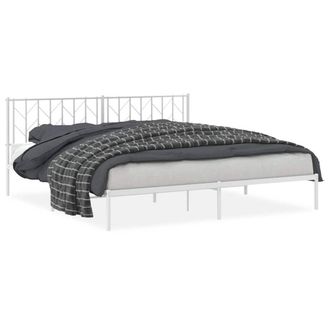 Berkfield Home Metal Bed Frame without Mattress with Headboard White 193x203cm | Size: 193x203 cm