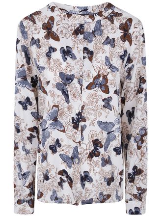 Laura Urbinati Shirt Butterfly Print Mandarin Collar