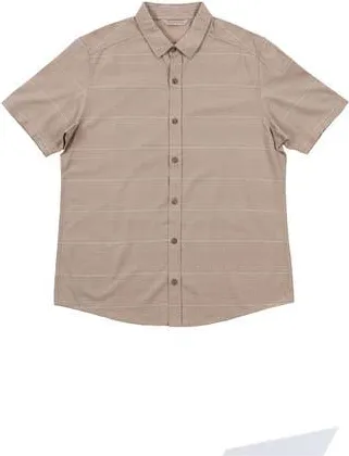 Burnside Stripe Linen & Cotton Blend Short Sleeve Button-Up Shirt in Safari at Nordstrom Rack, Size Xx-Large