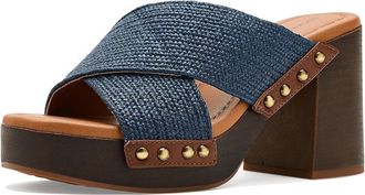 Lucky Brand Casyna Cross Strap Studded Heel Sandals Womens Sandals Navy Blazer : 9.5 M, Canvas