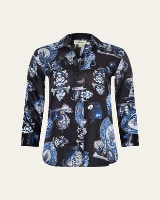 L'agence Porcelain Dani Silk Blouse