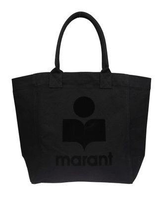 Isabel Marant Spacious Black Cotton Tote Bag With Embossed Logo